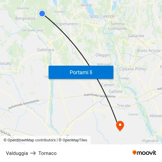Valduggia to Tornaco map