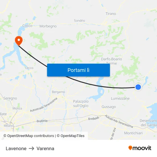 Lavenone to Varenna map