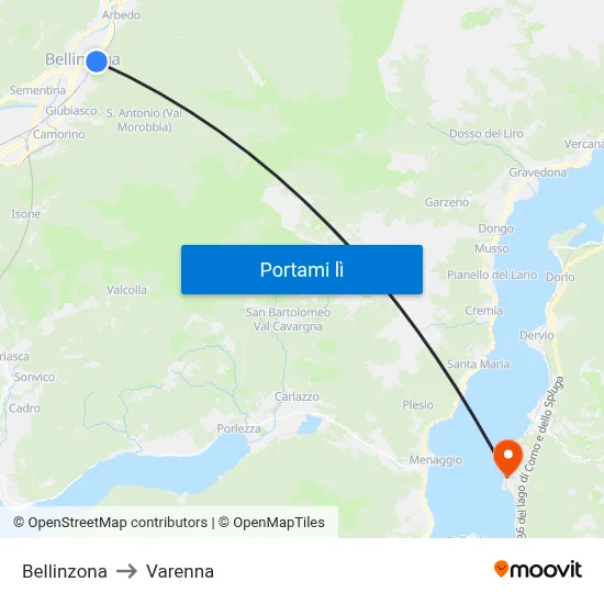 Bellinzona to Varenna map