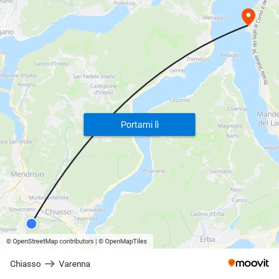 Chiasso to Varenna map