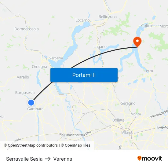 Serravalle Sesia to Varenna map