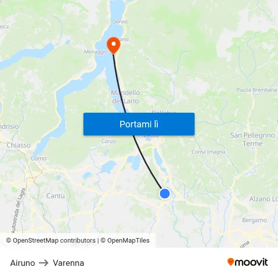 Airuno to Varenna map
