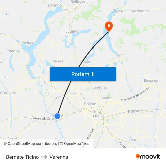 Bernate Ticino to Varenna map