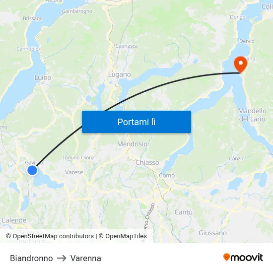 Biandronno to Varenna map