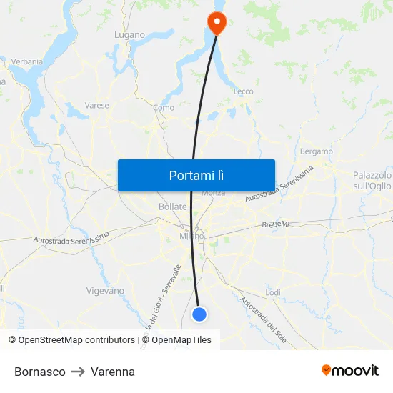 Bornasco to Varenna map