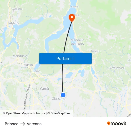 Briosco to Varenna map
