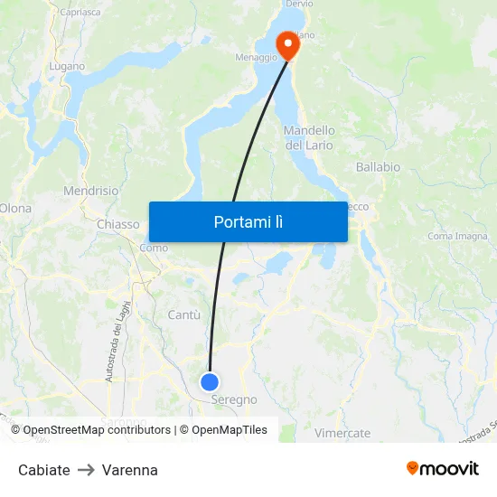 Cabiate to Varenna map