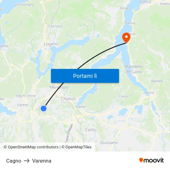 Cagno to Varenna map