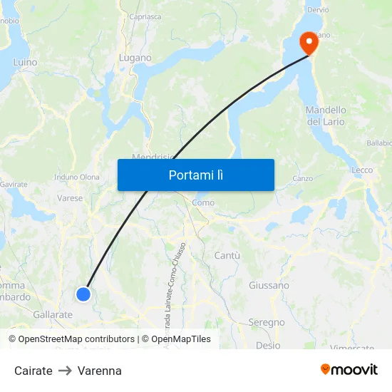 Cairate to Varenna map