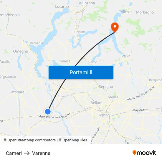 Cameri to Varenna map