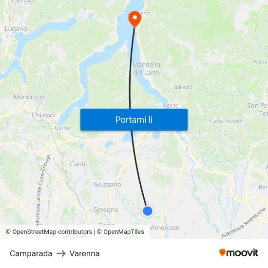 Camparada to Varenna map