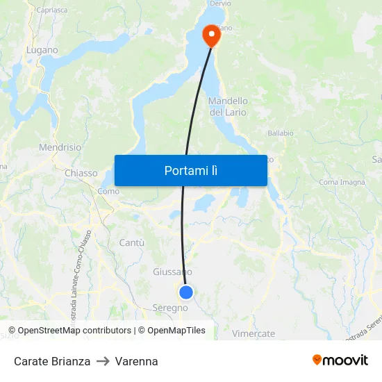 Carate Brianza to Varenna map
