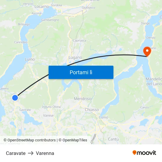 Caravate to Varenna map