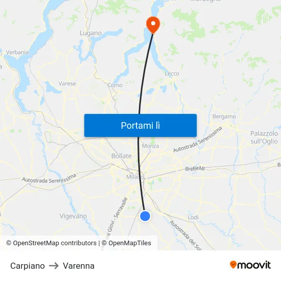Carpiano to Varenna map