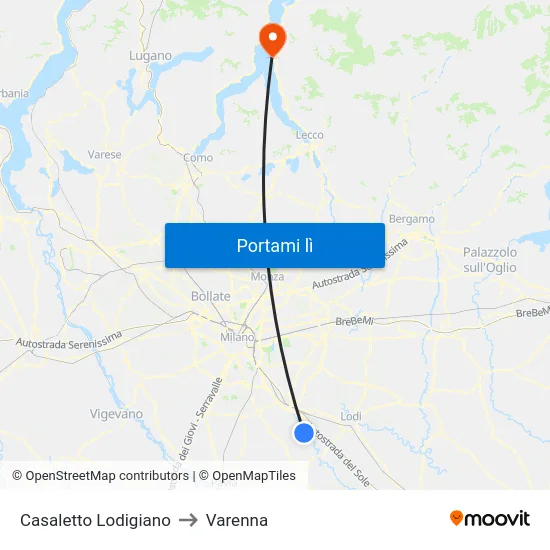 Casaletto Lodigiano to Varenna map