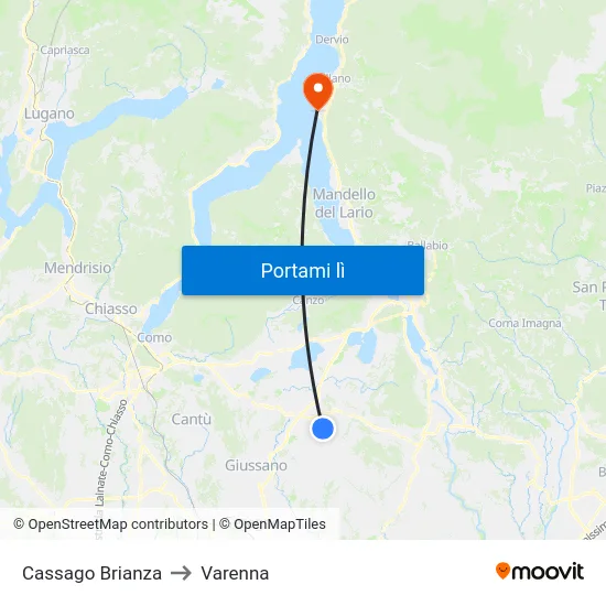 Cassago Brianza to Varenna map