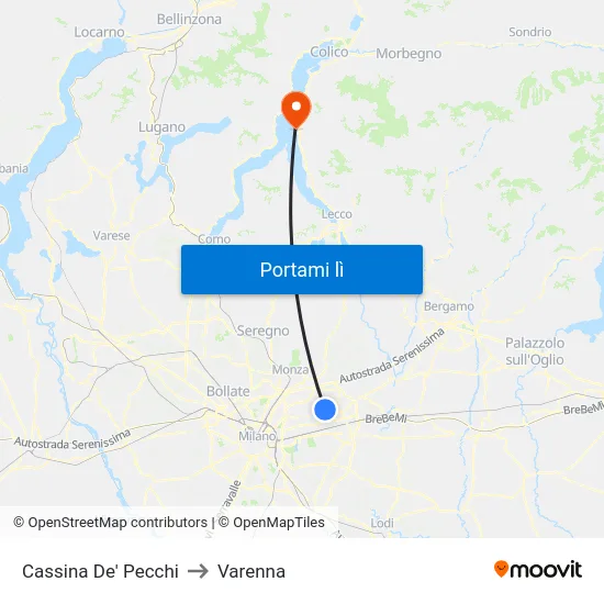 Cassina De' Pecchi to Varenna map