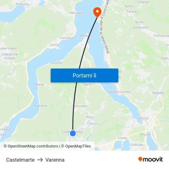 Castelmarte to Varenna map