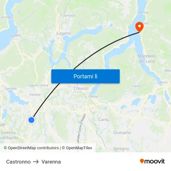 Castronno to Varenna map