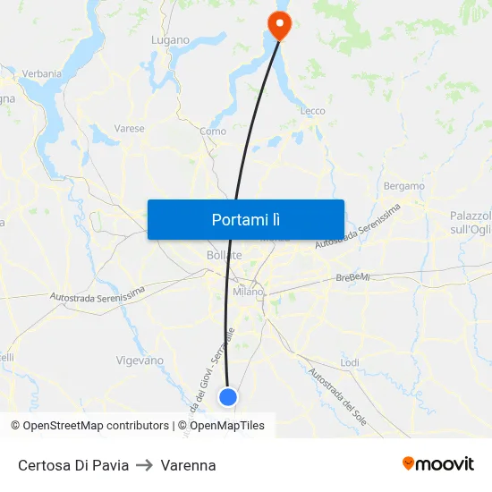 Certosa Di Pavia to Varenna map