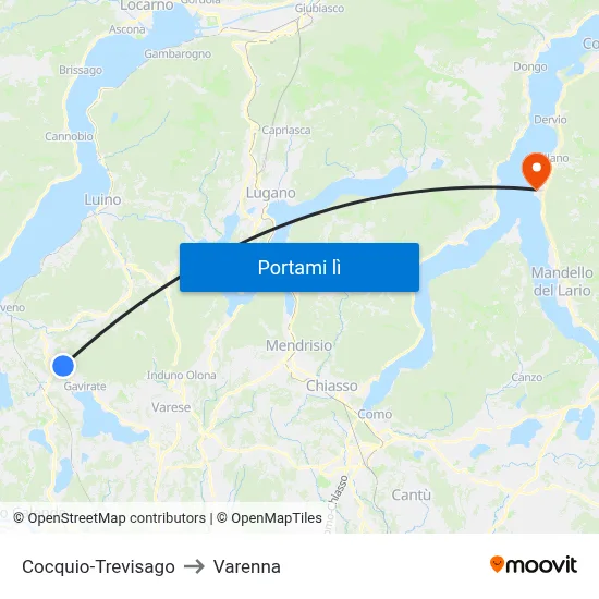 Cocquio-Trevisago to Varenna map