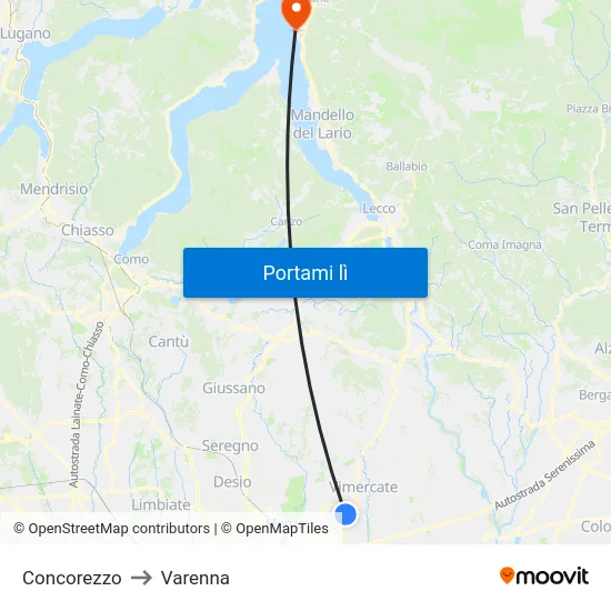 Concorezzo to Varenna map