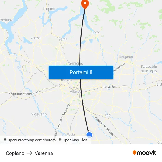Copiano to Varenna map