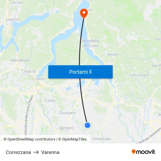 Correzzana to Varenna map