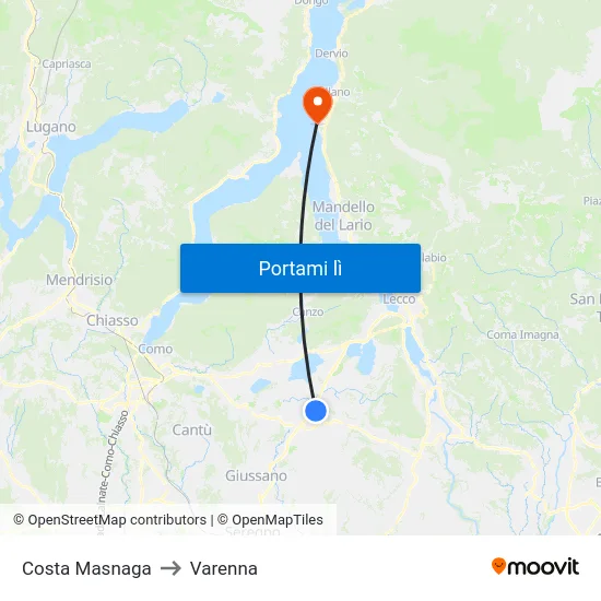 Costa Masnaga to Varenna map