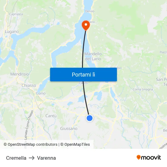 Cremella to Varenna map