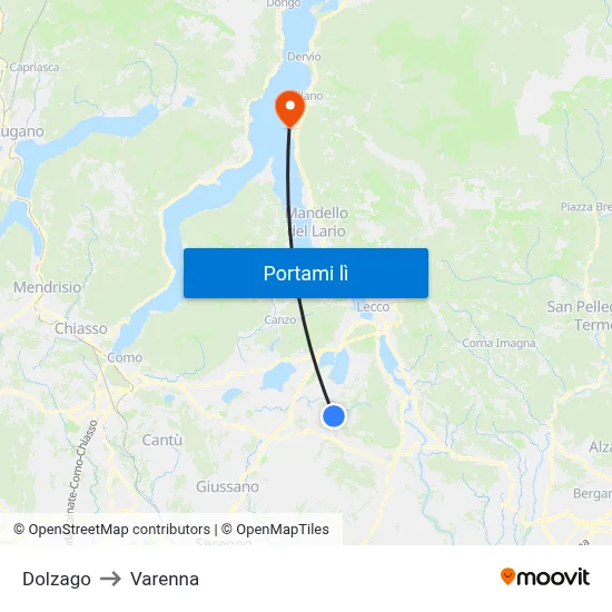 Dolzago to Varenna map