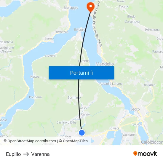 Eupilio to Varenna map