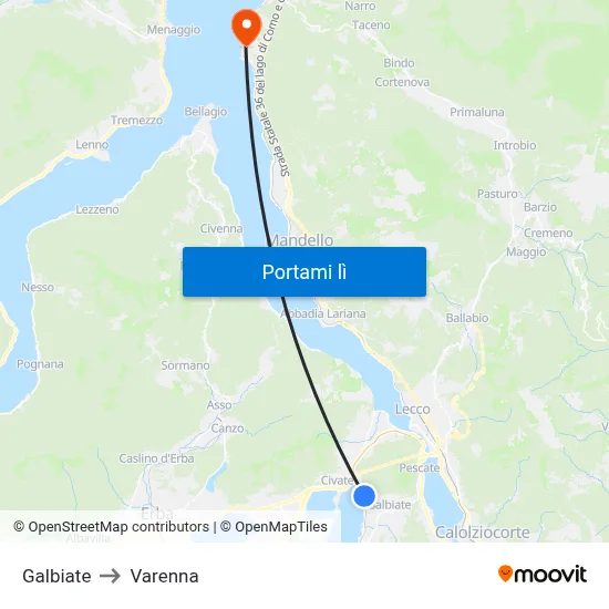 Galbiate to Varenna map