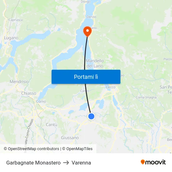 Garbagnate Monastero to Varenna map