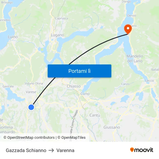 Gazzada Schianno to Varenna map