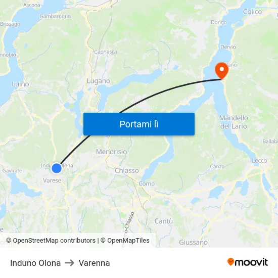 Induno Olona to Varenna map