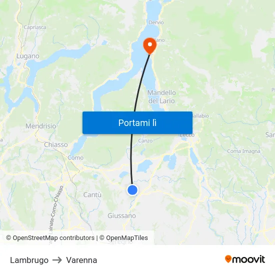 Lambrugo to Varenna map