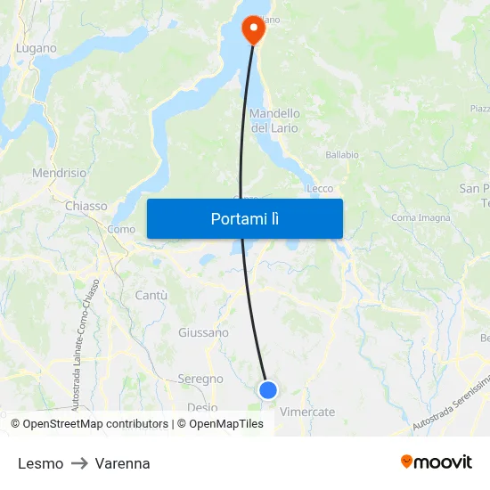 Lesmo to Varenna map