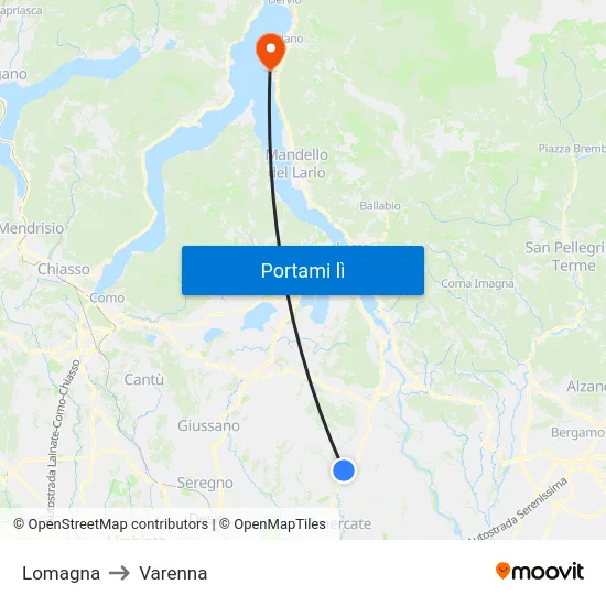 Lomagna to Varenna map