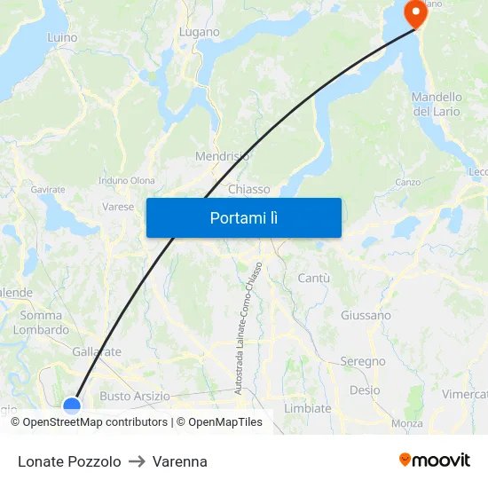 Lonate Pozzolo to Varenna map