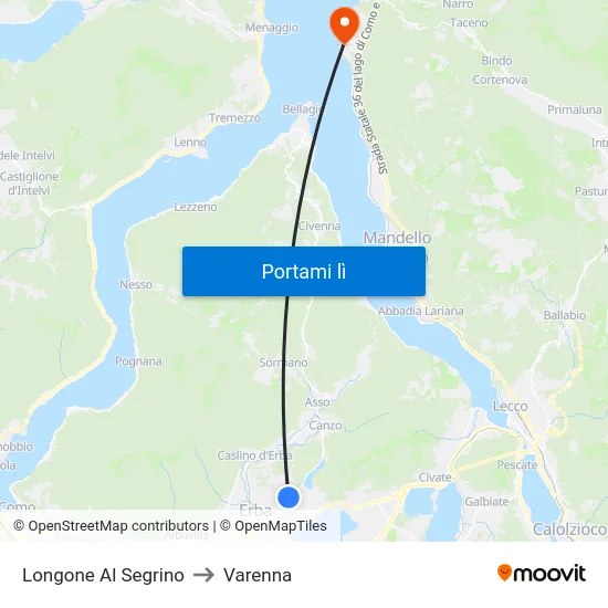 Longone Al Segrino to Varenna map