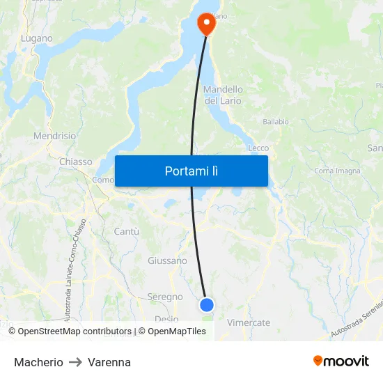 Macherio to Varenna map