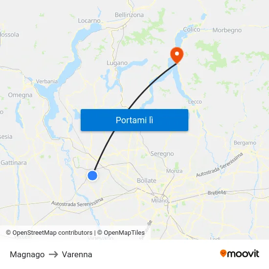 Magnago to Varenna map