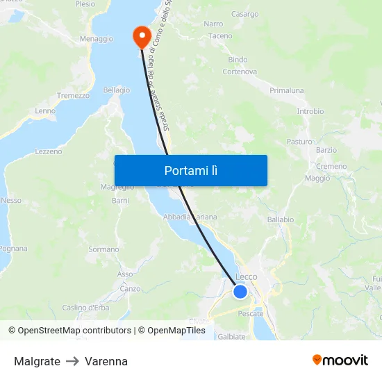 Malgrate to Varenna map