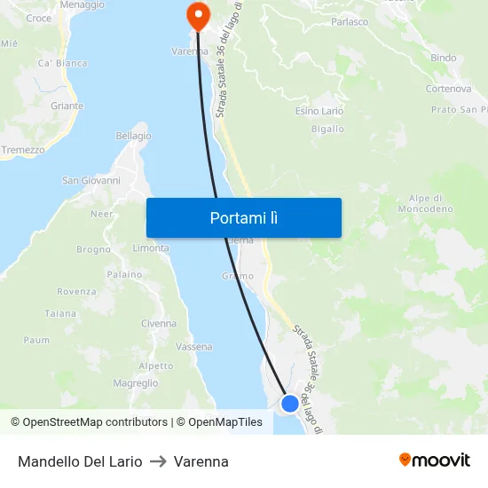 Mandello Del Lario to Varenna map
