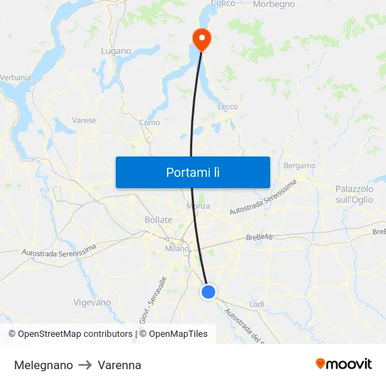 Melegnano to Varenna map
