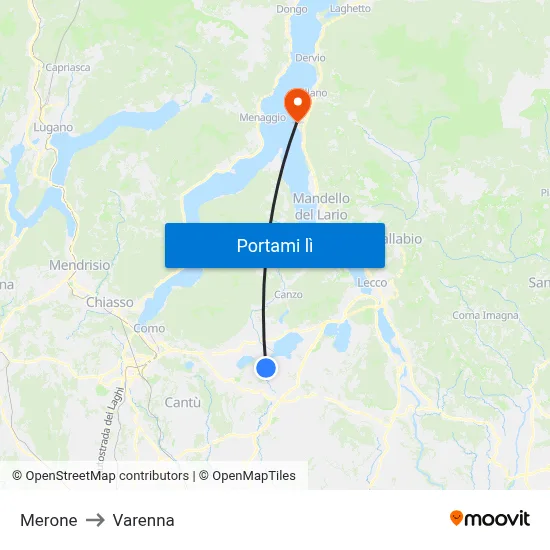 Merone to Varenna map