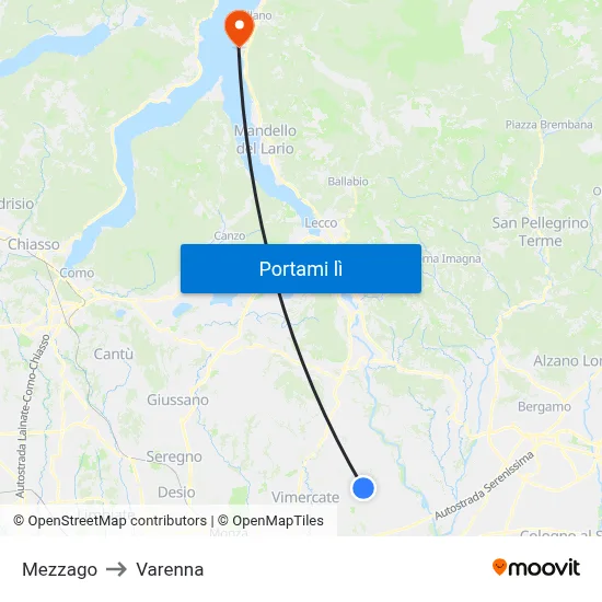 Mezzago to Varenna map