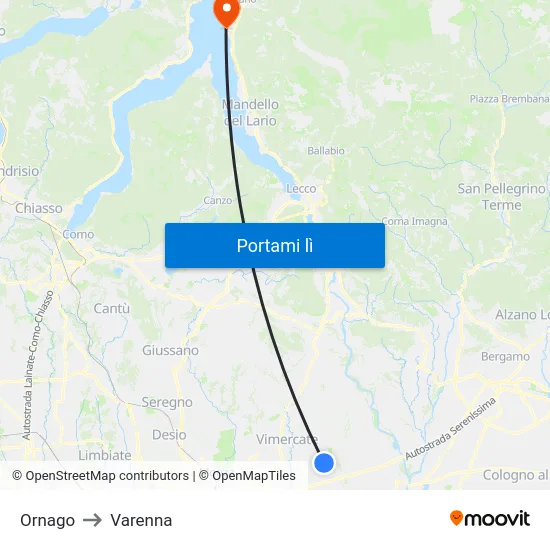 Ornago to Varenna map