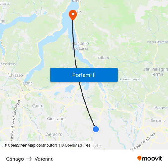Osnago to Varenna map